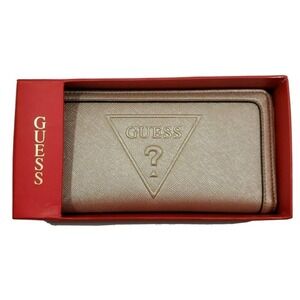 GUESS Factory Woman Champagne Logo Zip-Around Wallet Clutch Bag NWT